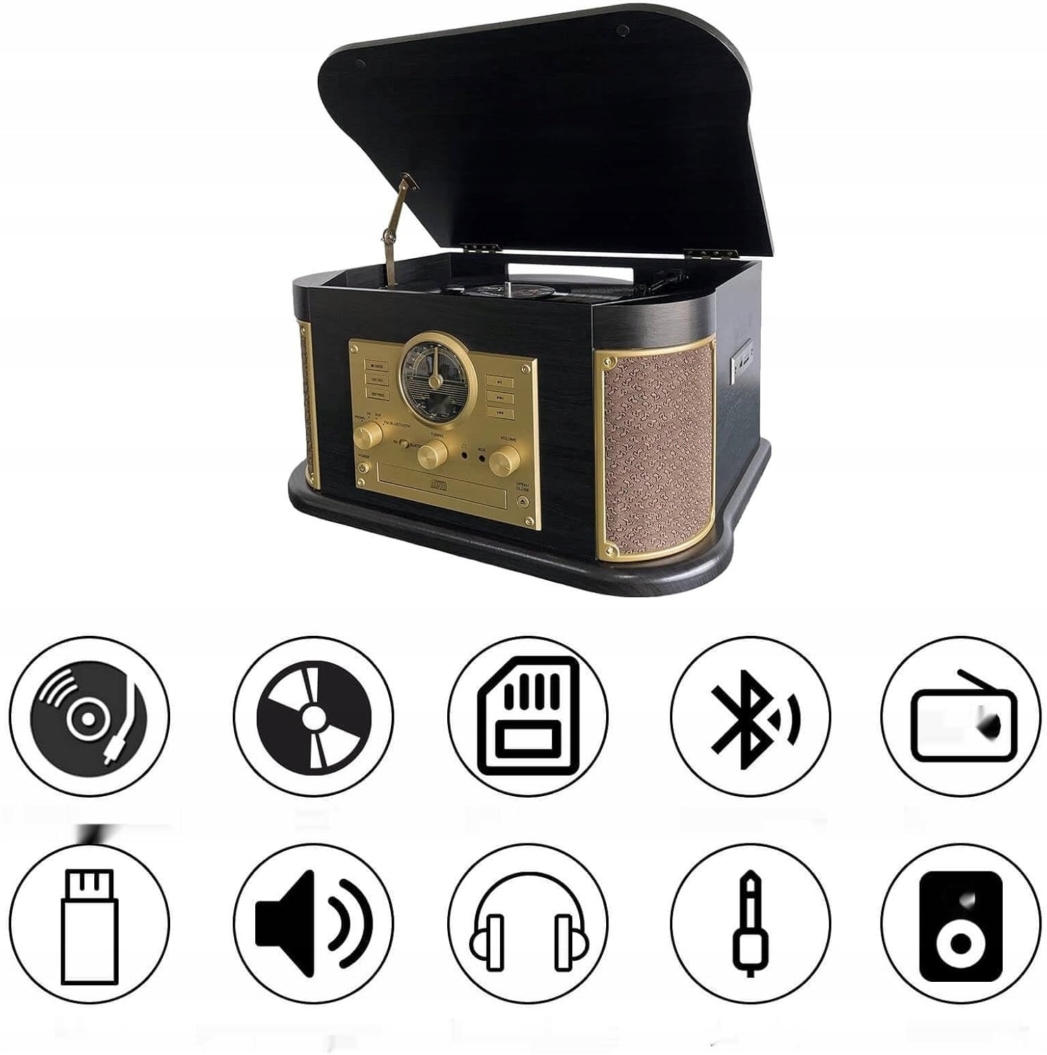 DLITIME Turntable with Speakers and Bluetooth, Retro Stereo System Manufacturer code DLITIME