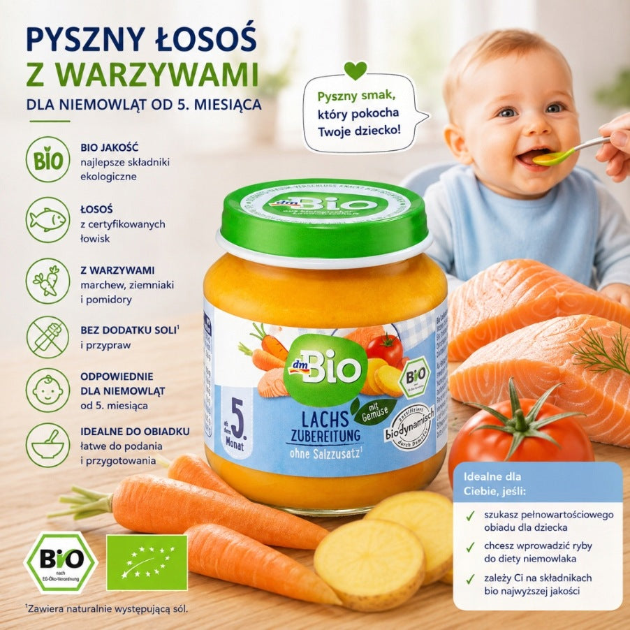 DM BIO FISH IN A JAR ORGANIC SALMON DINNER WITH VEGETABLES FOR BABIES Brand dmBio