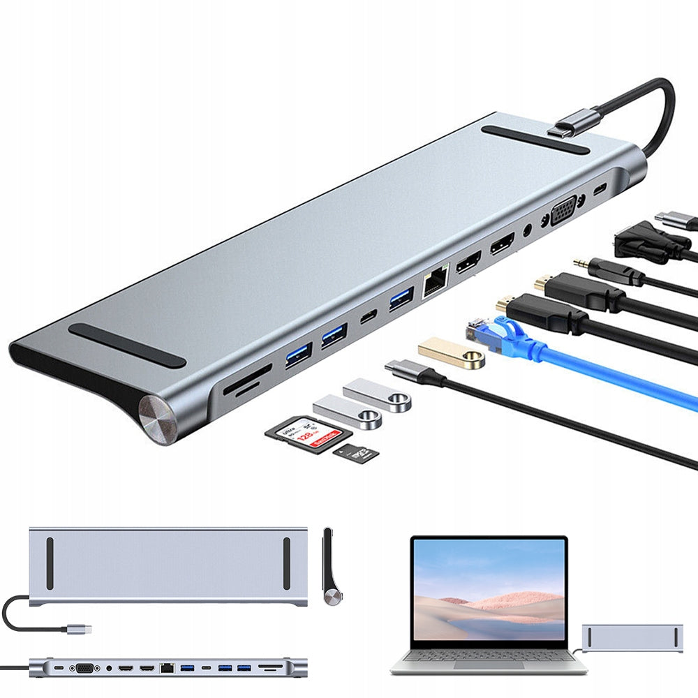 DOCKING STATION FOR COMPUTER USB-C 12IN1 TRIPLE DISPLAY HDMI+HDMI+VGA