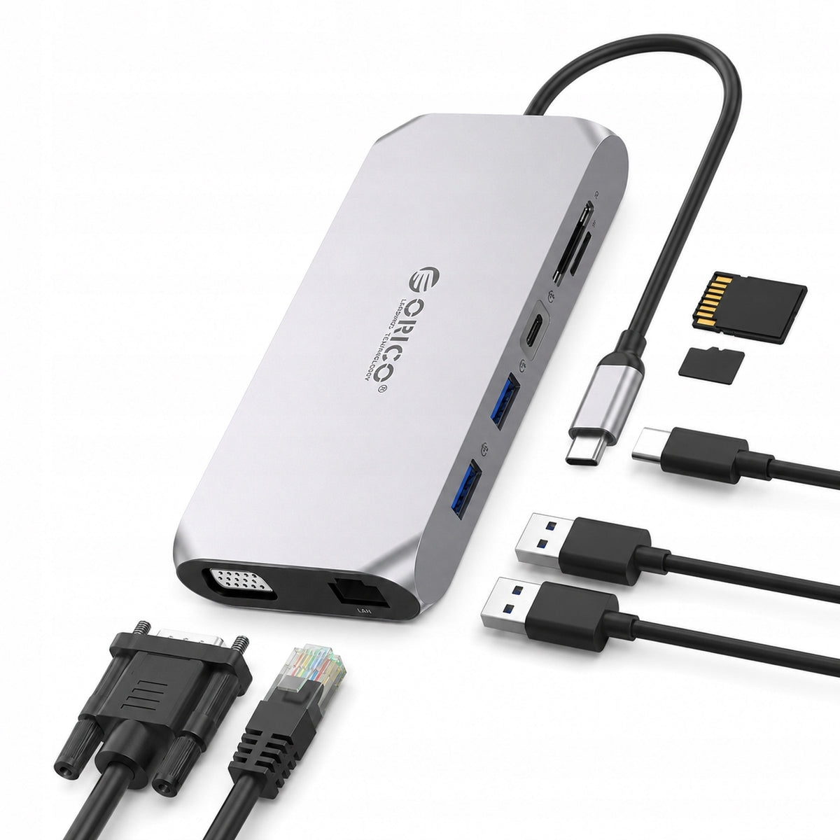 DOCKING STATION ORICO XCR USB-C 12IN1 HDMI 4K 30HZ VGA LAN PD 100W 3X USB SD