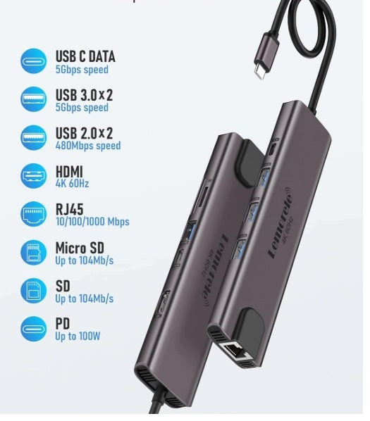 DOCKING STATION USB C 10IN1 HDMI 4K 60HZ PD 100W ETHERNET SD TF Packaging status original