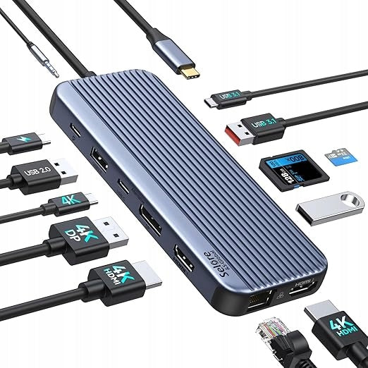 DOCKING STATION USB-C DUAL HDMI 13W1 4K TRIPLE DISPLAY 100W PD RJ45