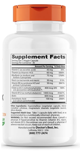 DOCTORS BEST FULLY ACTIVE B COMPLEX 30 capsuleS COMPLEX VITAMIN B Expiration date at least 3 months from the date of purchase