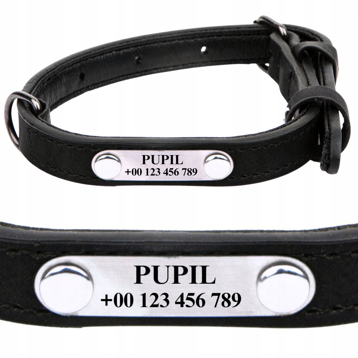 DOG ADDRESS COLLAR WITH ENGRAVING Name and number 40,5cm S BLACK