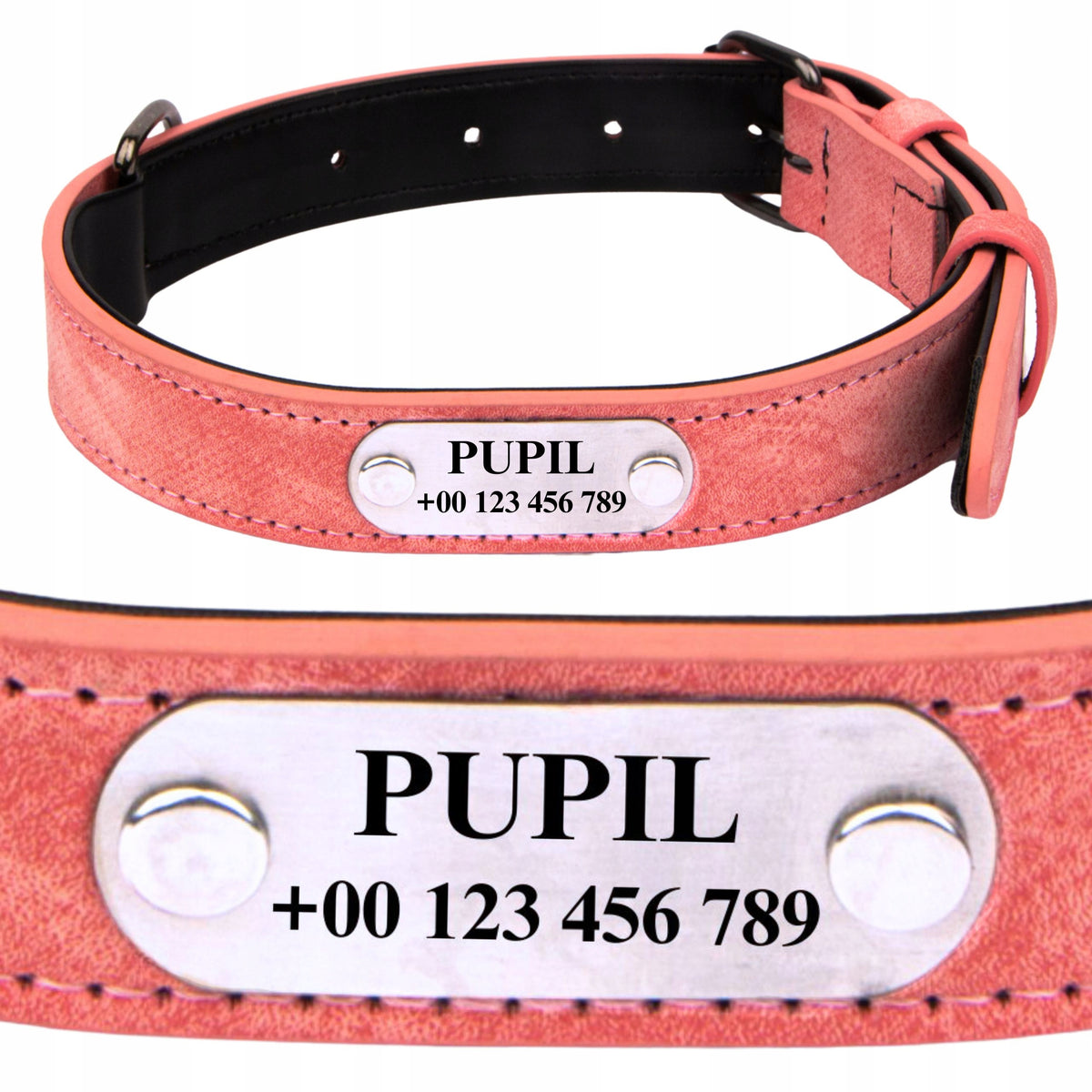 DOG ADDRESS COLLAR WITH ENGRAVING Name and number 66 cm XL PINK