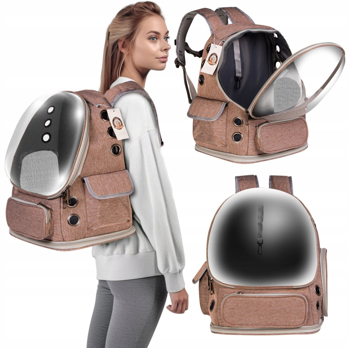 DOG AND CAT BACKPACK WITH TRANSPARENT FLAP OPENING FLOOR AND LEASH