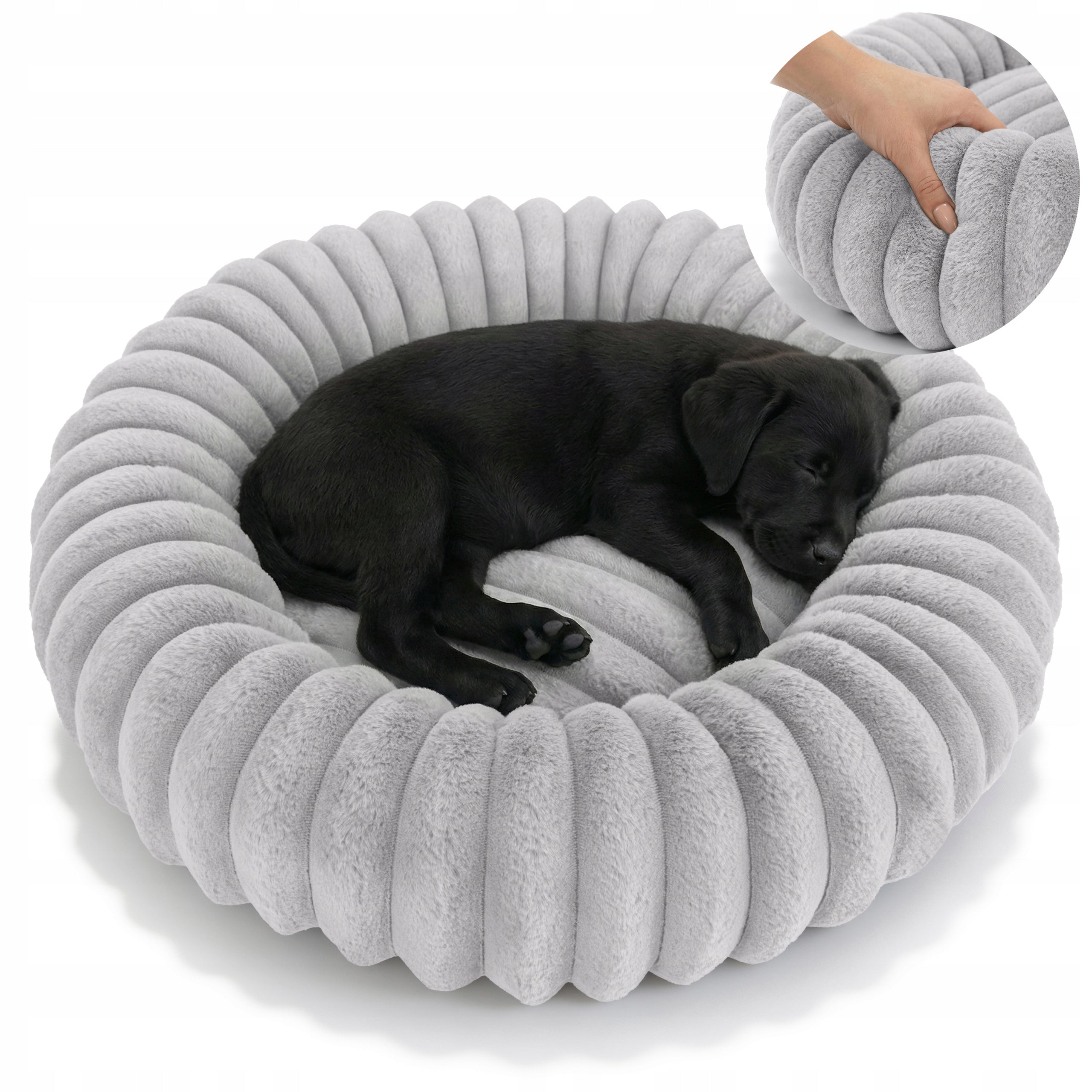 DOG AND CAT BED ROUND 60 CM SOFT ENVELOPING FUR RABBIT FUR