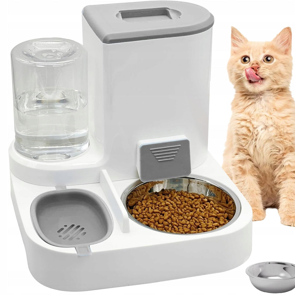 DOG AND CAT FEEDER 22L DRINKER 1L AUTOMATIC WHITE GREY