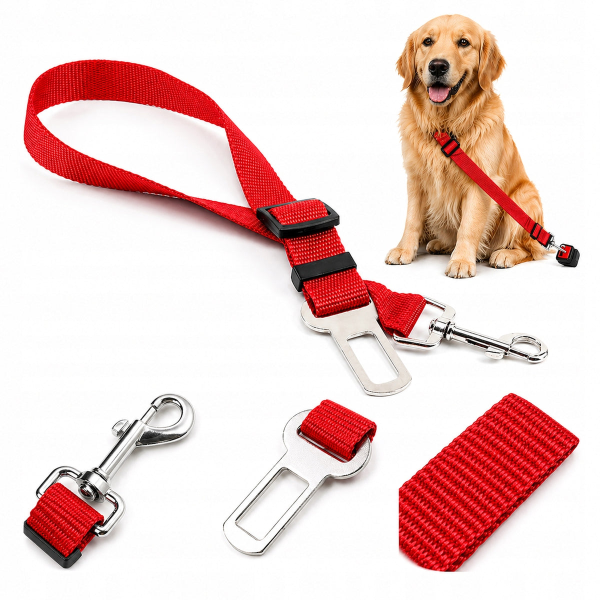 DOG AND CAT LEASH FOR CAR SEAT BELTS ADJUSTABLE 70 cm