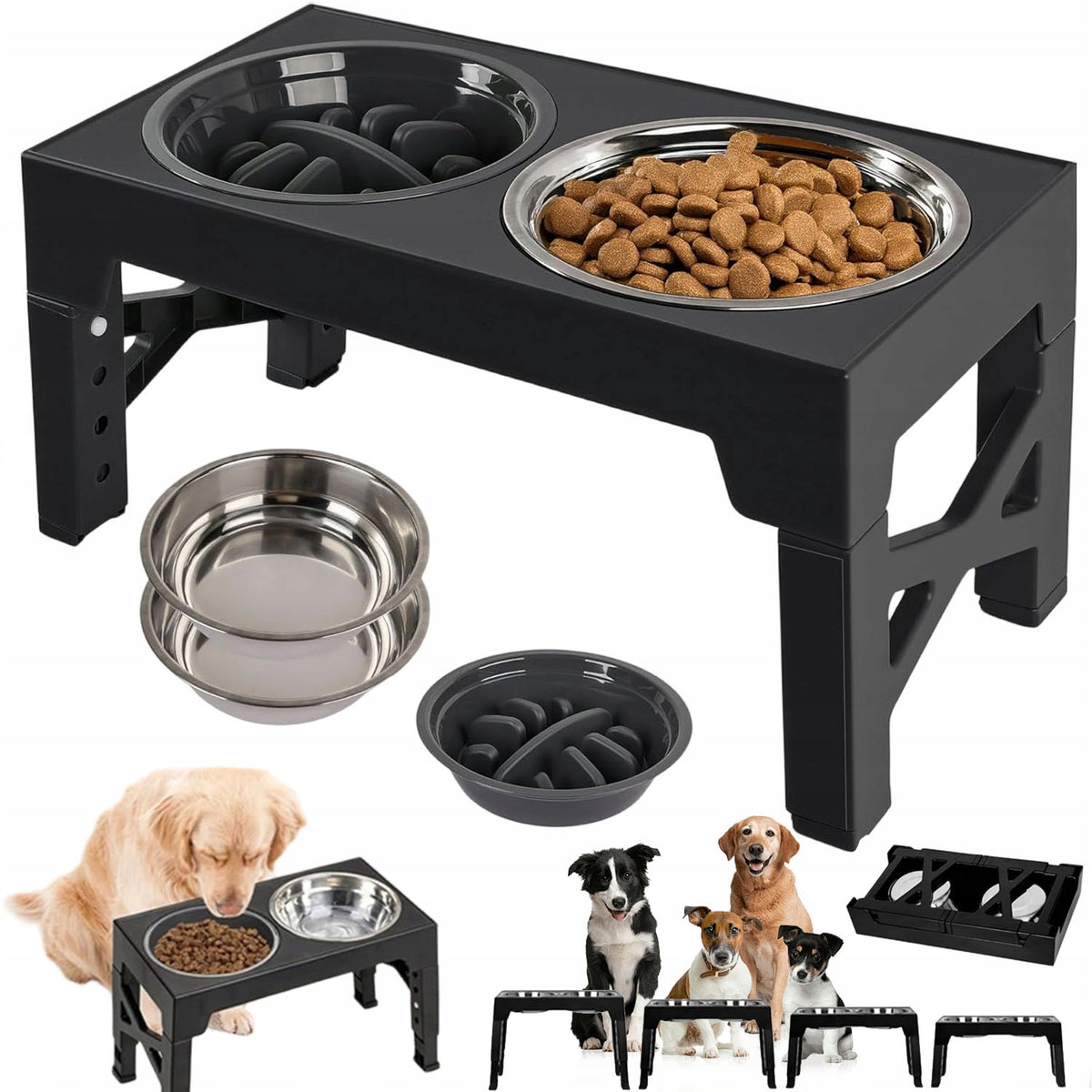 DOG AND CAT STAND BOWL WITH FOOD SLOWING BOWL ADJUSTABLE
