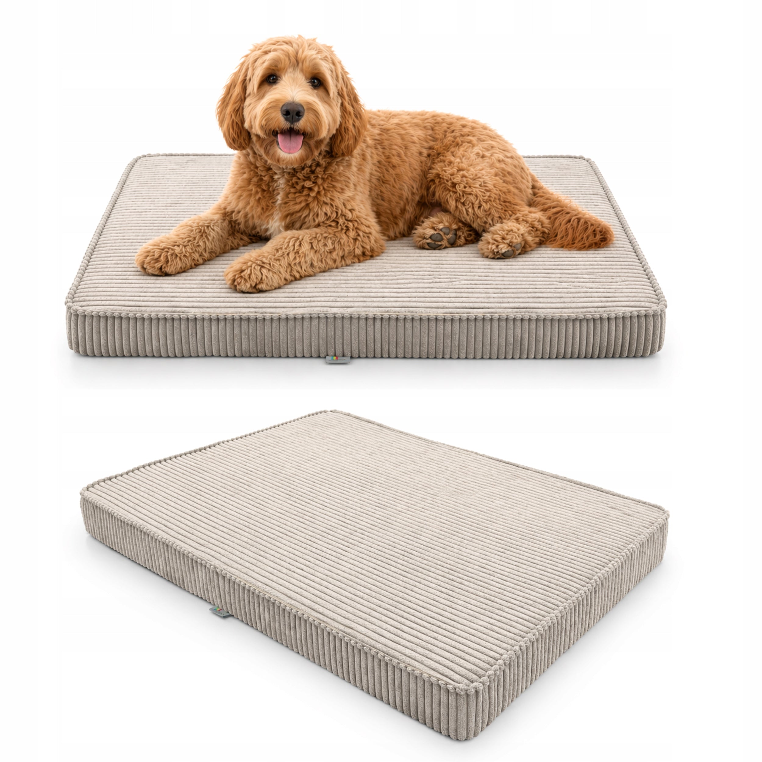 DOG BED BEDDING PLAYPEN MATTRESS MAT BEIGE CORDUROY 90X60X8 CM