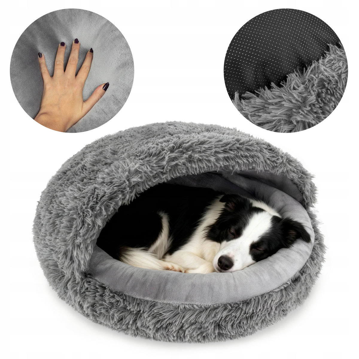 DOG BED ROUND 80 CM WITH SLEEPING BAG FUNCTION LARGE BED XL