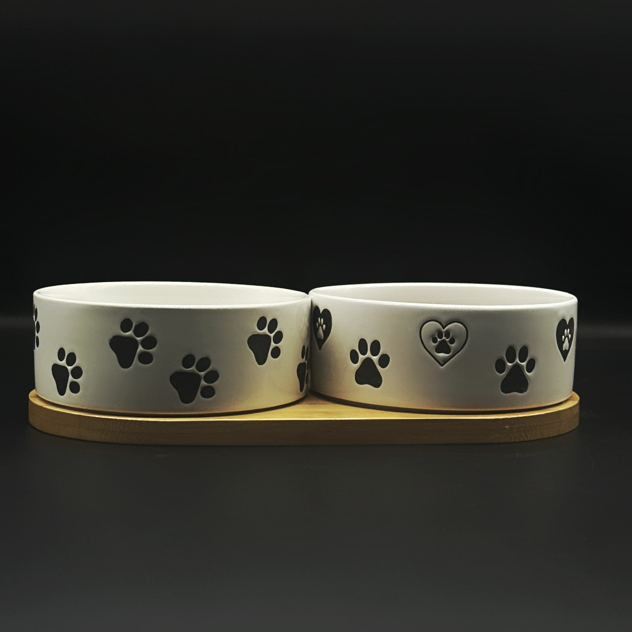 DOG BOWL CERAMIC WHITE BOWL ON WOODEN STAND 2x0,4L Capacity 0.4 l