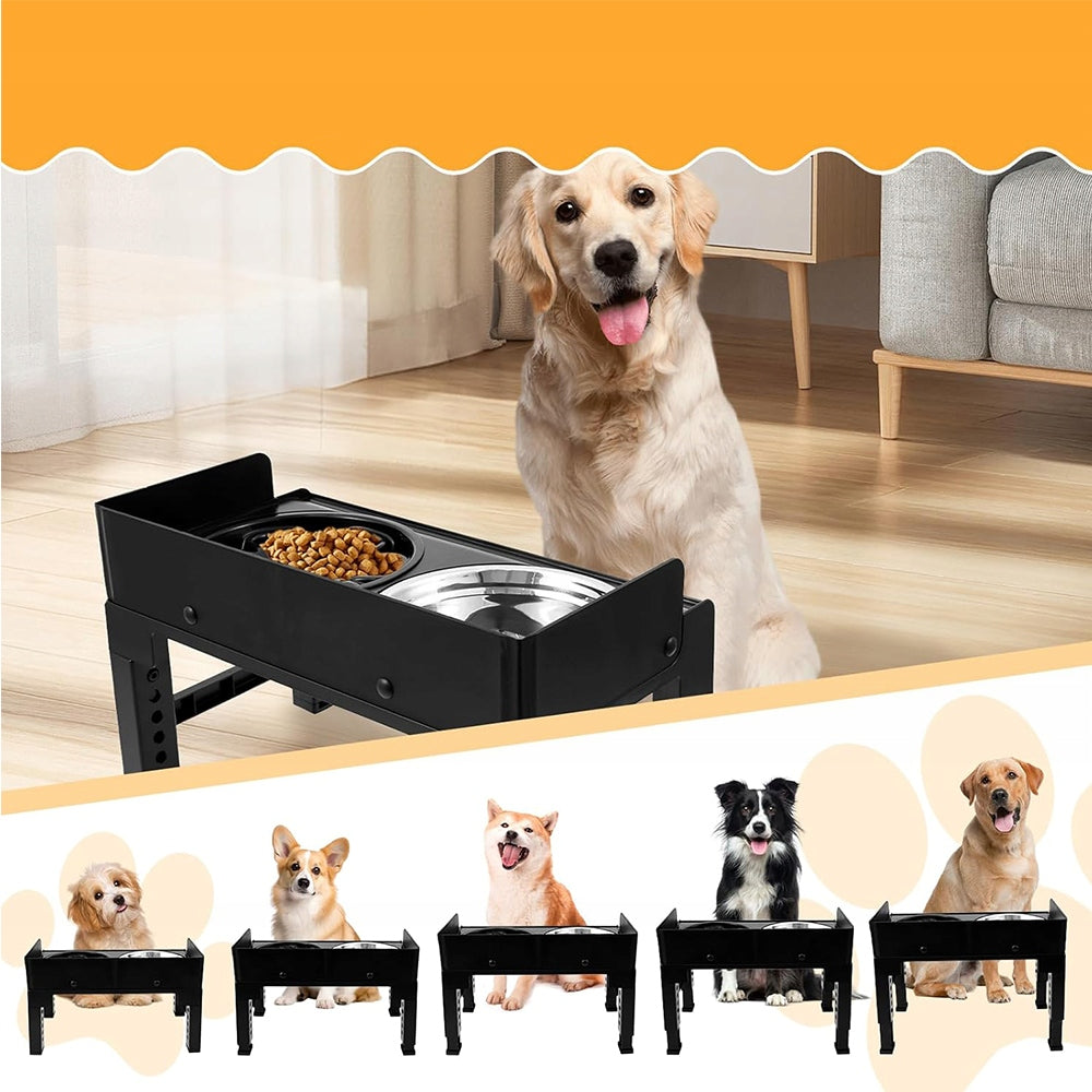 DOG BOWL DOUBLE NON-SPILL SLOWING ADJUSTABLE ON STAND 2IN1 Material metal