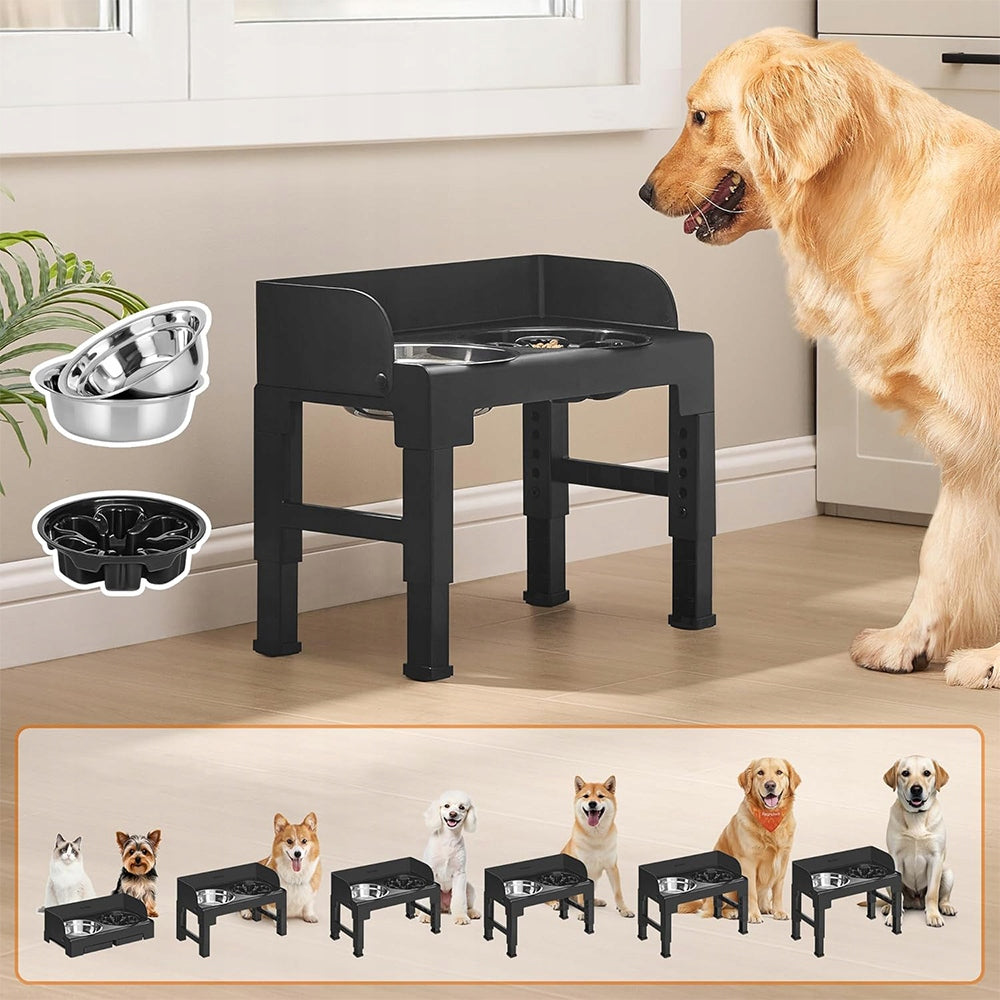 DOG BOWL DOUBLE NON-SPILL SLOWING ADJUSTABLE ON STAND 2IN1 Type for feeding multiple puppies at the same time
