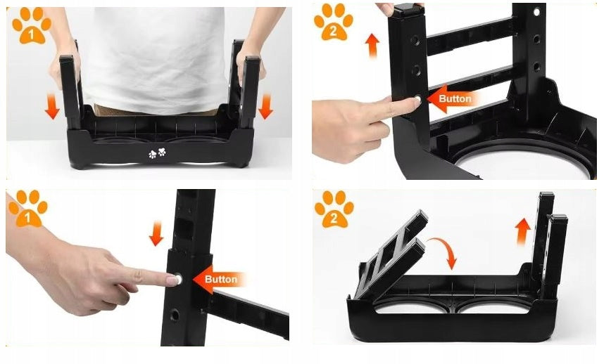 DOG BOWL Double On Stand Adjustable Slowing Metal Black Material metal