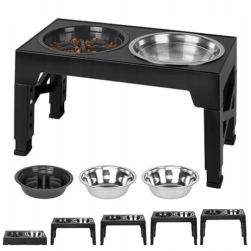 DOG BOWL ELEVATED ADJUSTABLE 5 HEIGHT STAINLESS STEEL MEDIUM