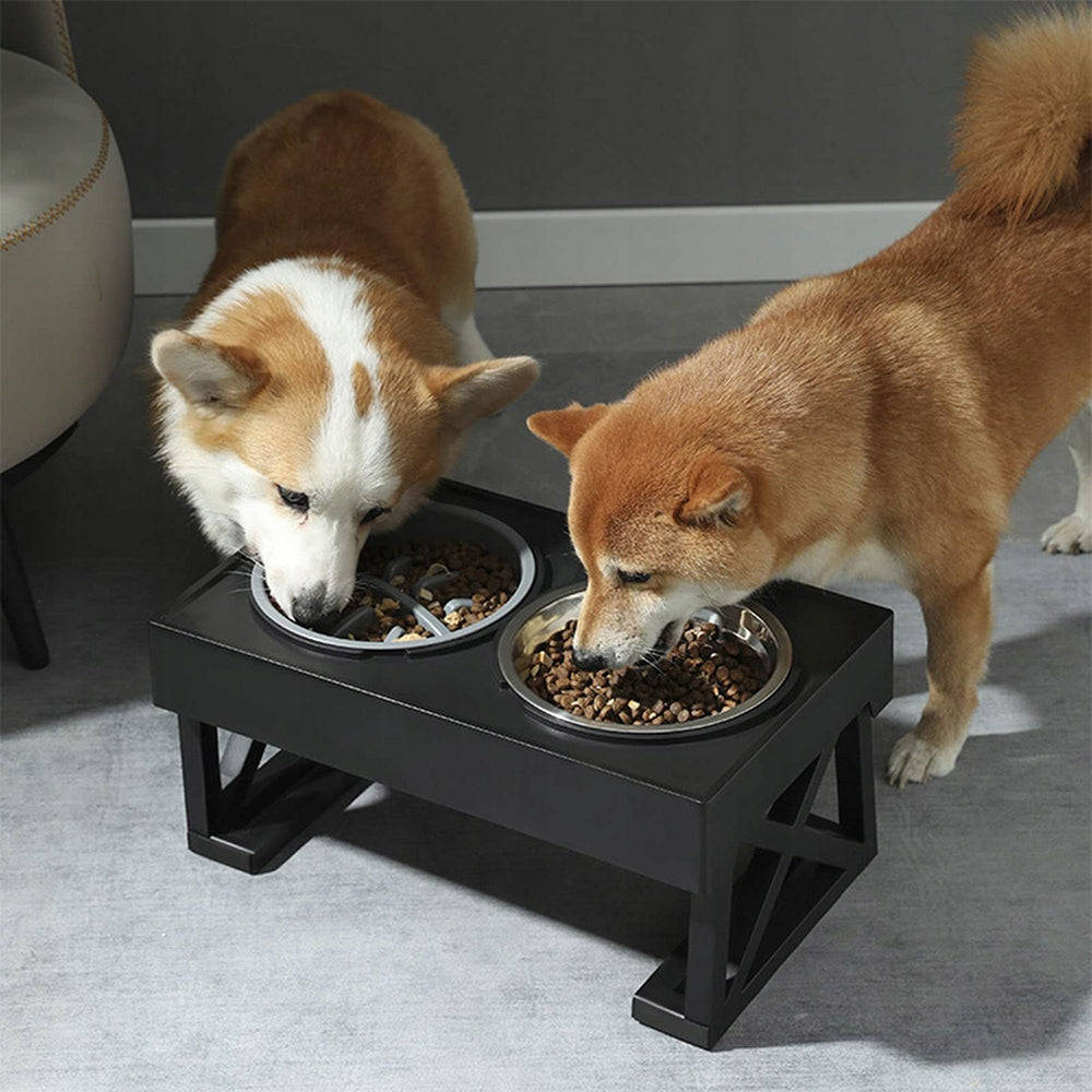 DOG BOWL LARGE DOUBLE HEIGHT ADJUSTABLE STAND 2x METAL BOWLS Device type set of two bowls