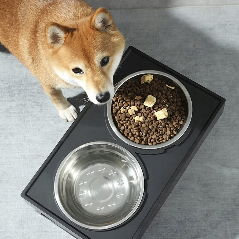 DOG BOWL LARGE DOUBLE HEIGHT ADJUSTABLE STAND 2x METAL BOWLS EAN (GTIN) 6904926083007