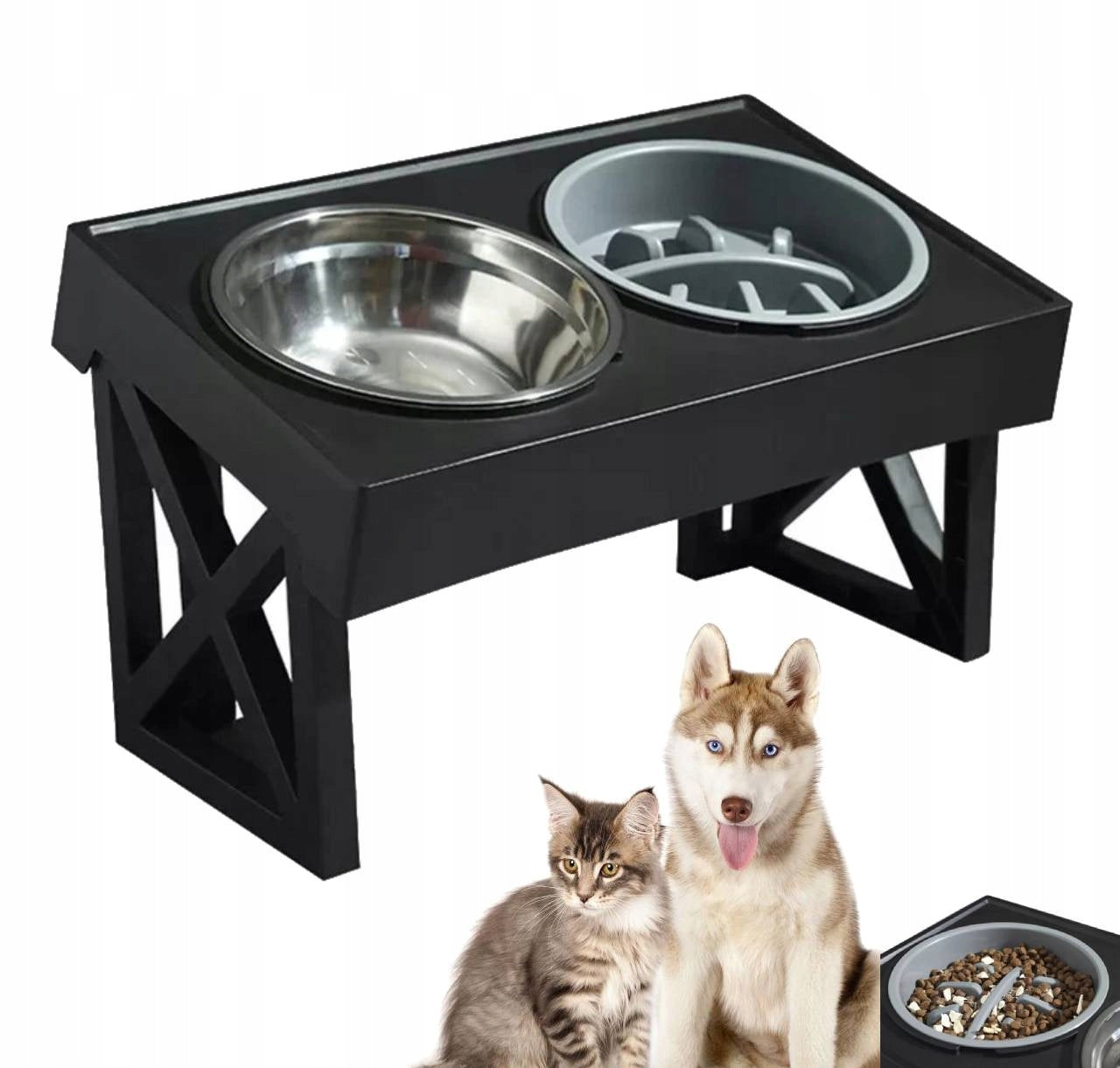 DOG BOWL LARGE DOUBLE HEIGHT ADJUSTABLE STAND 2x METAL BOWLS Manufacturer code vnieo8