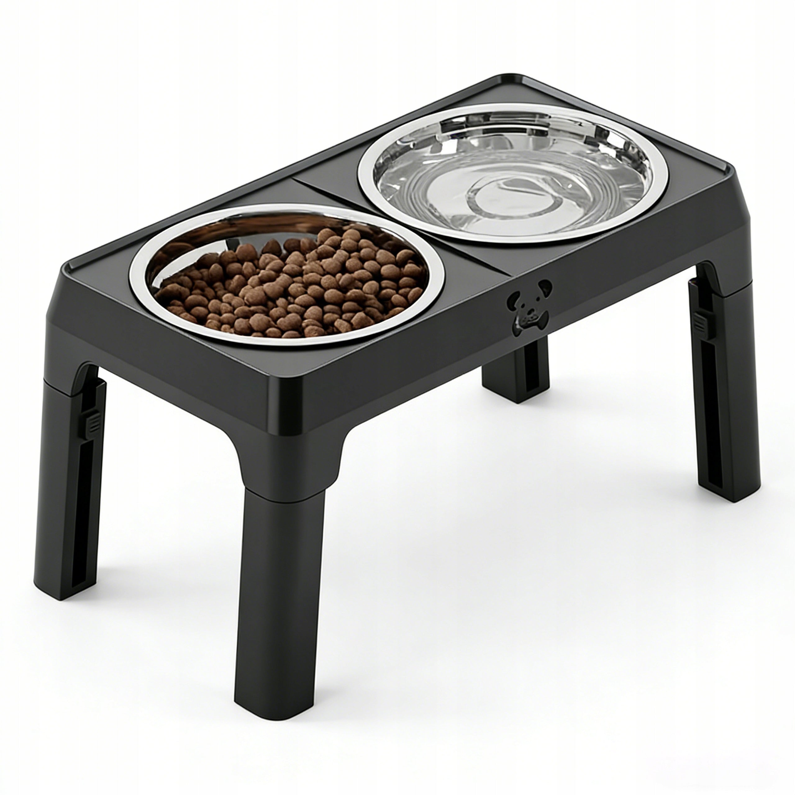 DOG BOWL ON STAND DOUBLE ADJUSTABLE FOR LARGE DOG 2X1L METAL Color black