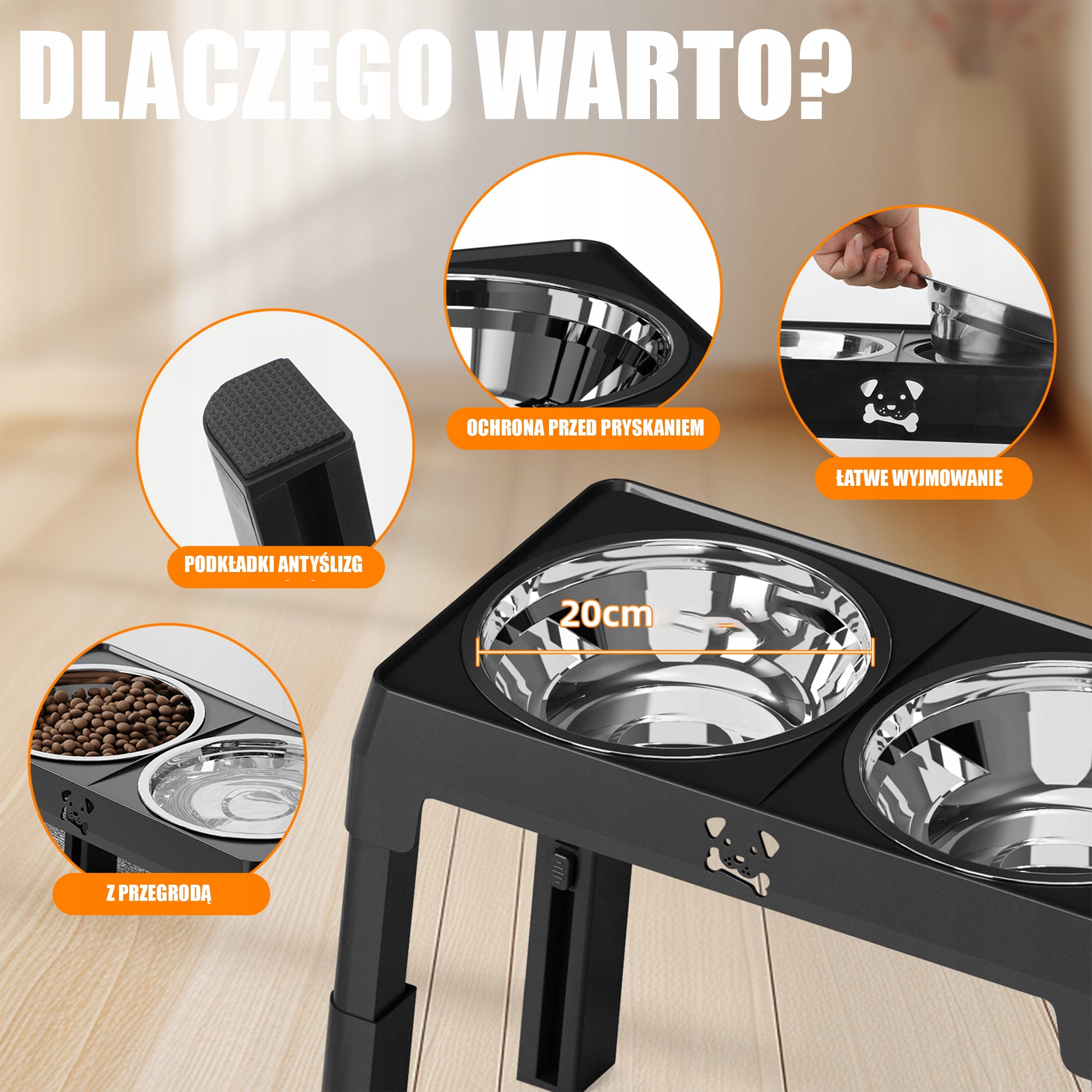 DOG BOWL ON STAND DOUBLE ADJUSTABLE FOR LARGE DOG 2X1L METAL Device type slow-release