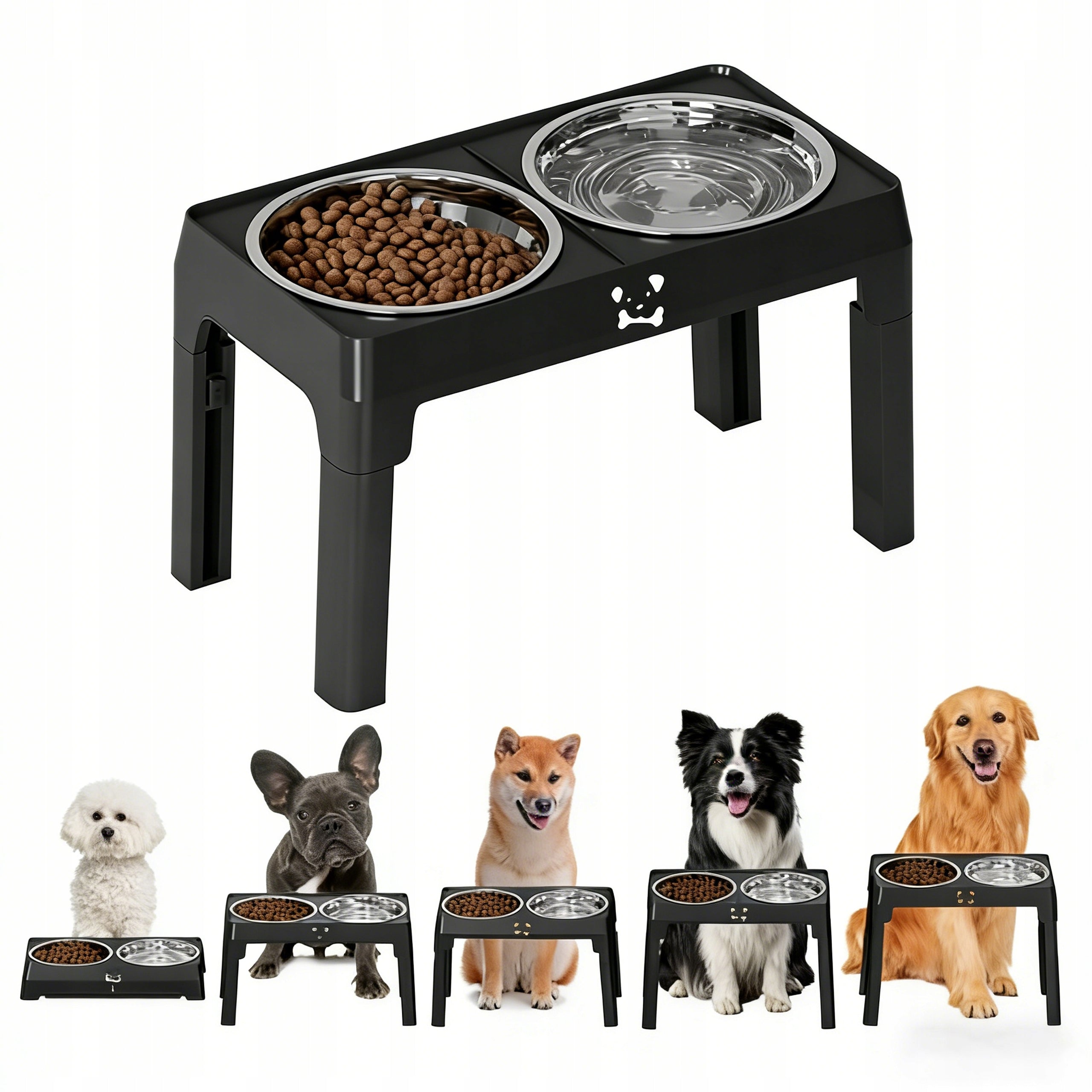 DOG BOWL ON STAND DOUBLE ADJUSTABLE FOR LARGE DOG 2X1L METAL Manufacturer code MISKA DLA PSA