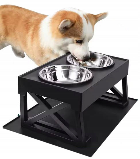 DOG BOWLS ON STAND DOUBLE BOWL ADJUSTABLE LARGE DOG 44cm 2X1L Capacity 1 l