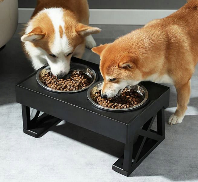 DOG BOWLS ON STAND DOUBLE BOWL ADJUSTABLE LARGE DOG 44cm 2X1L Packaging status original