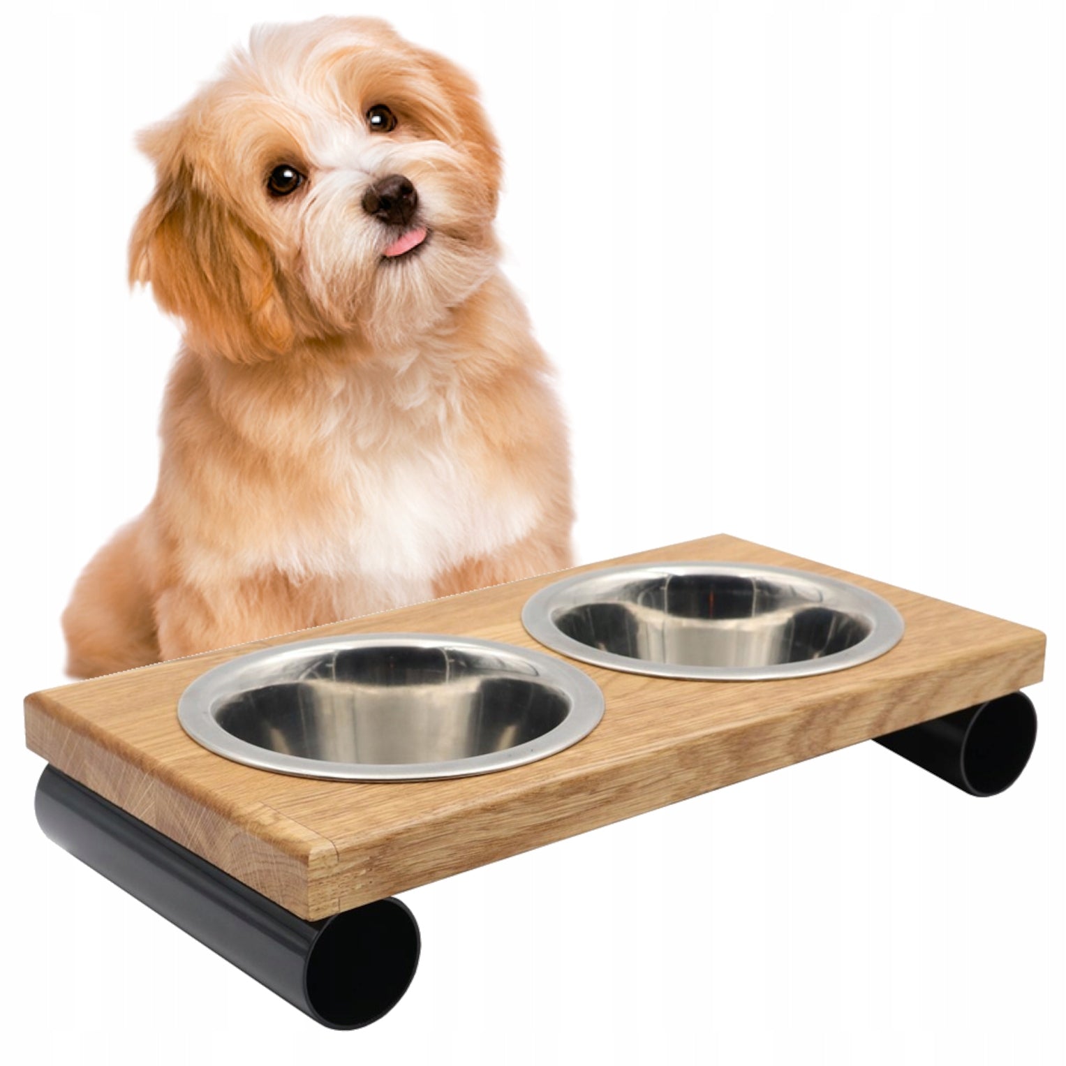 DOG BUFFET BOWLS ON CAT STAND DOG STAND + bowls 2x450ml WOOD