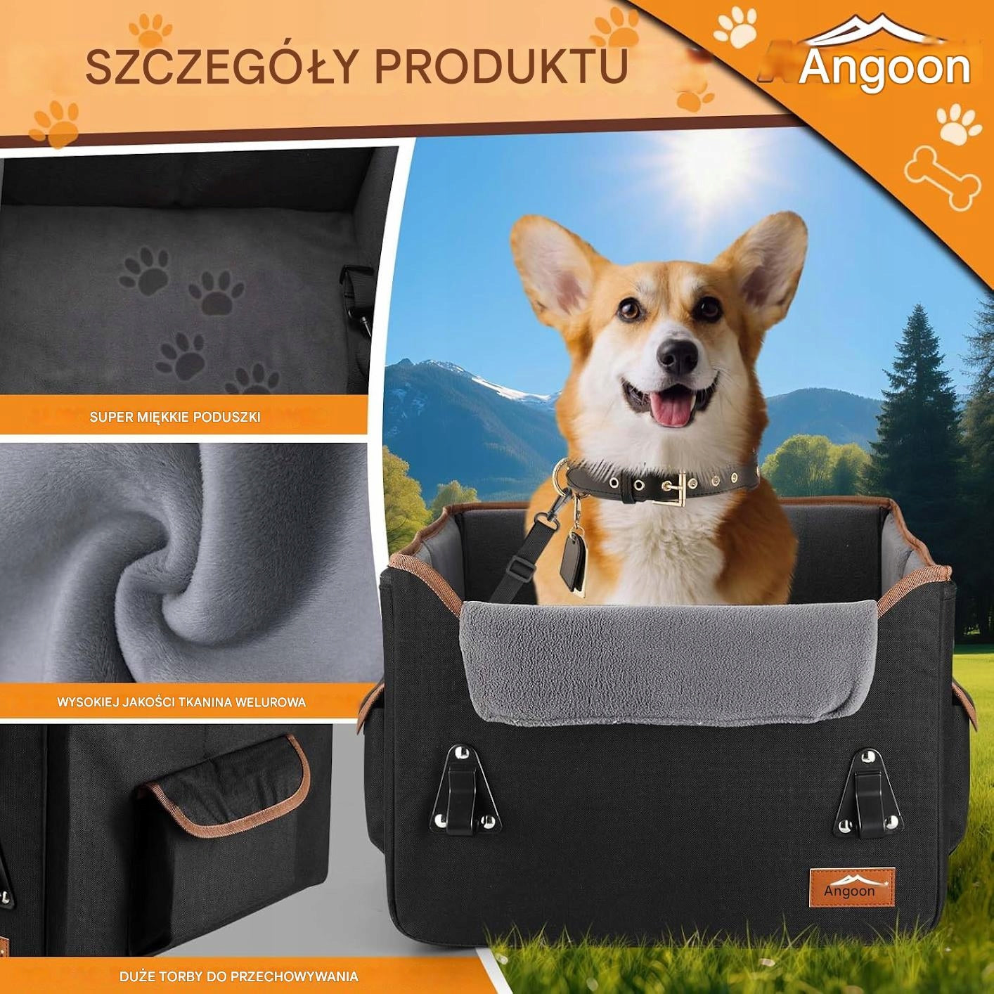 DOG CAR SEAT ANGOONI TRANSPORTER UP TO 8 KG L BLACK FOLDING Manufacturer code B0DZHKKGKH