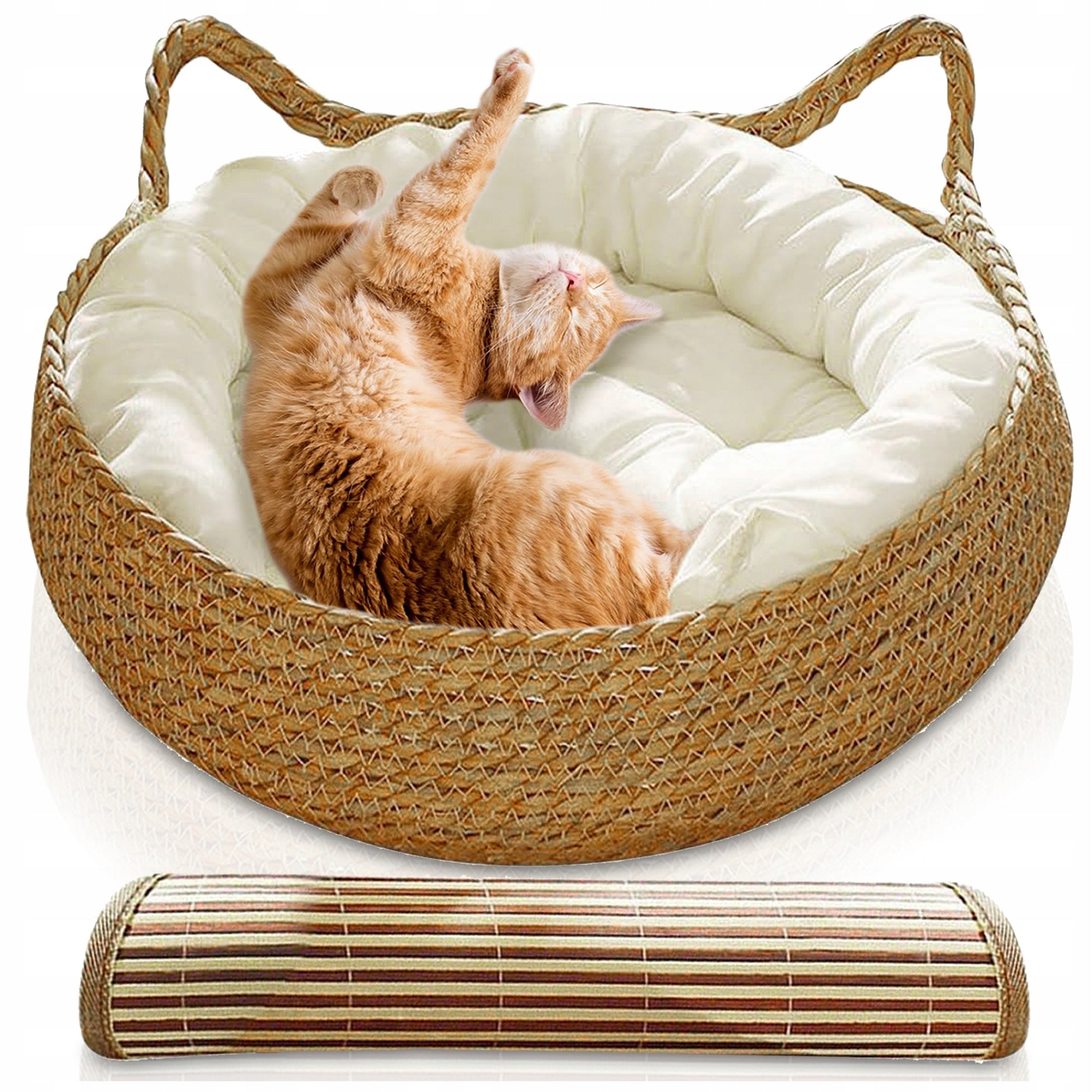 DOG CAT BED BRAIDED COUCH PLAYPEN ROUND 48 CM + PILLOW MAT