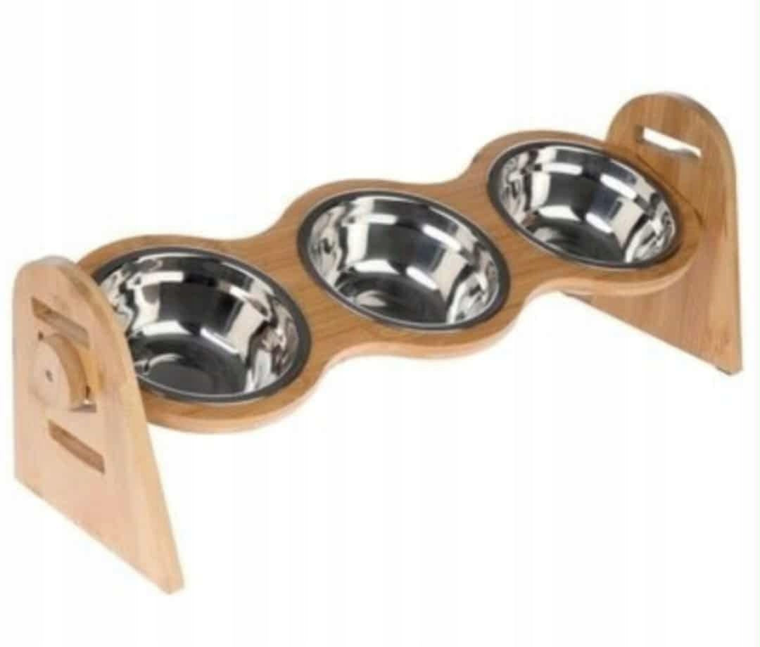 DOG CAT BOWLS ELEVATED 3PCS STAINLESS STEEL WITH STAND