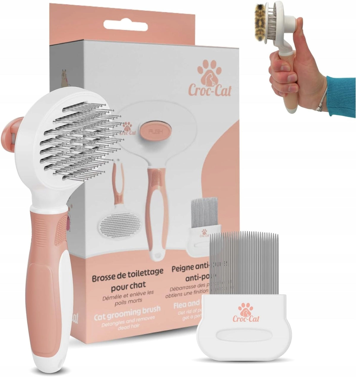 DOG CAT BRUSH for Hair + Flea Anti-flea Comb