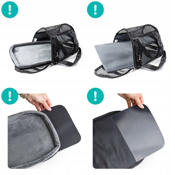 DOG CAT CARRIER BAG WITH PLUSH MAT L SOLID BLACK Brand Reverse