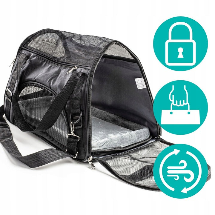 DOG CAT CARRIER BAG WITH PLUSH MAT L SOLID BLACK Manufacturer code TRcat1
