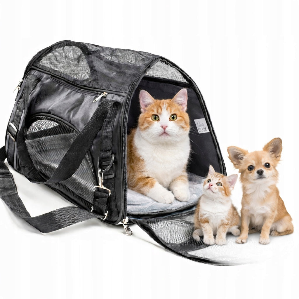 DOG CAT CARRIER BAG WITH PLUSH MAT L SOLID BLACK Packaging status original
