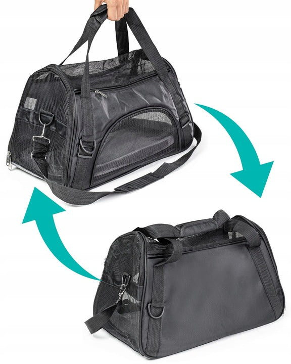 DOG CAT CARRIER BAG WITH PLUSH MAT L SOLID BLACK Product width 32 cm