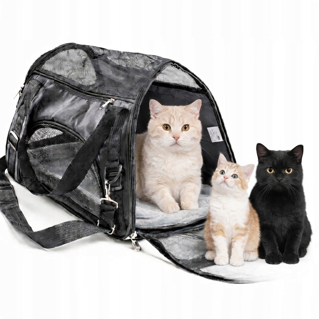 DOG CAT CARRIER BAG WITH PLUSH MAT L SOLID BLACK