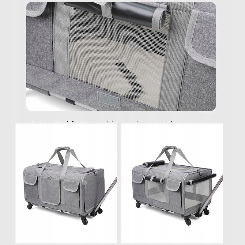 DOG CAT CARRIER CARRY BAG WITH XL WHEELS Build type for carrying on the shoulder for hand carrying top opening front or side opening locked