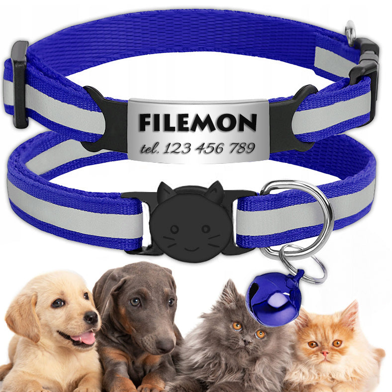 DOG CAT COLLAR ADDRESS CARD REFLECTIVE INDETIFIER CAT DOG + ENGRAVING