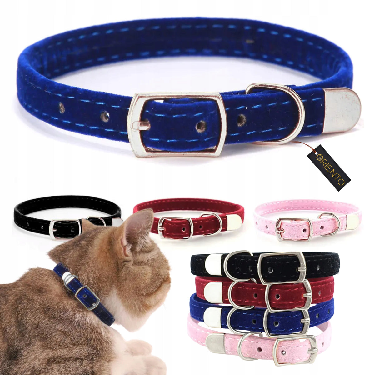 DOG CAT COLLAR ADJUSTABLE WITH VELOUR MATERIAL HEM 30CM