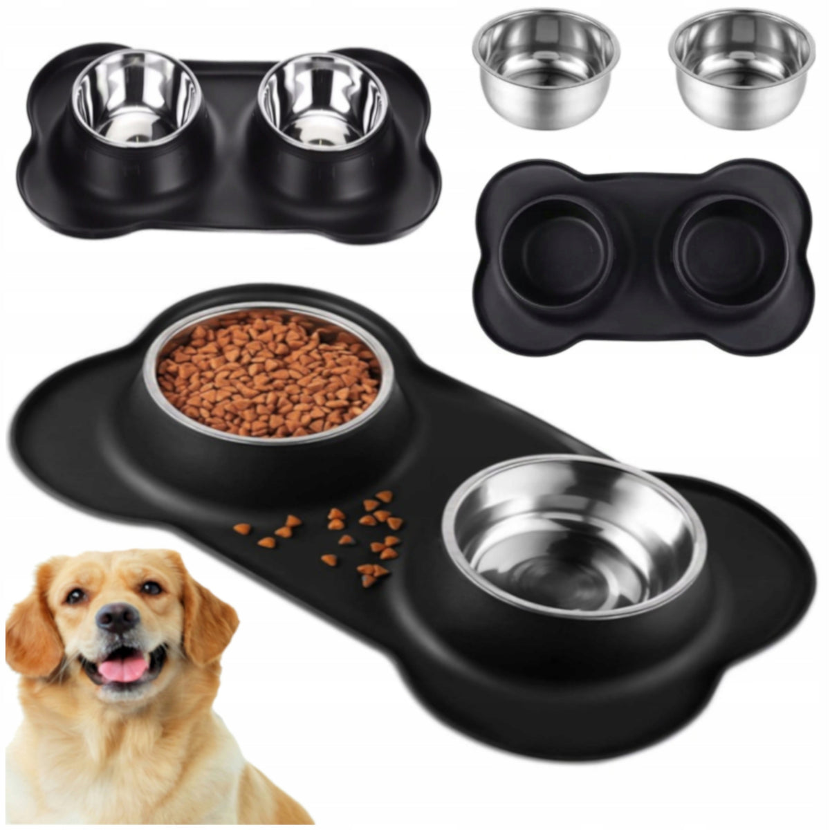DOG CAT DOG BOWL DOUBLE BOWLS WITH NON-SPILL PAD 2 X 250ML