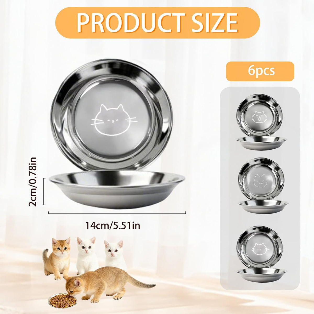 DOG CAT FOOD BOWL STAINLESS STEEL 14CM SET OF 6PCS Brand IN
