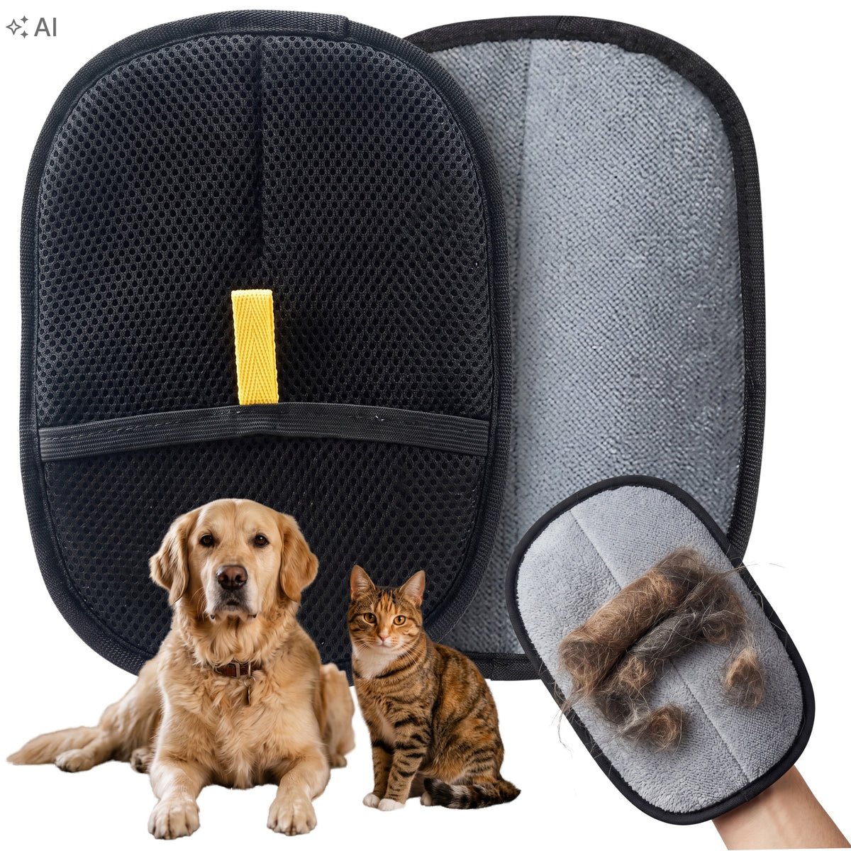 DOG CAT HAIR REMOVAL GLOVE WITH FURNITURE CARPET CLOTHES 2 PCS