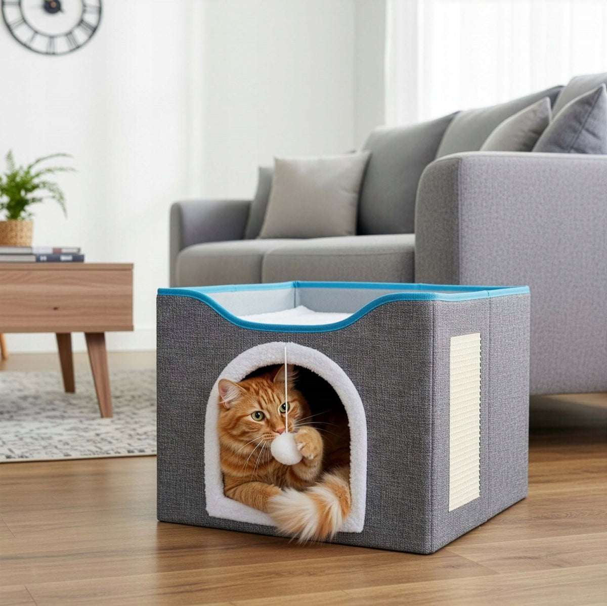 DOG CAT HOUSE 41x42x36cm SOFT BED WARM KENNEL BOOTH SCRATCHING POST Packaging status original