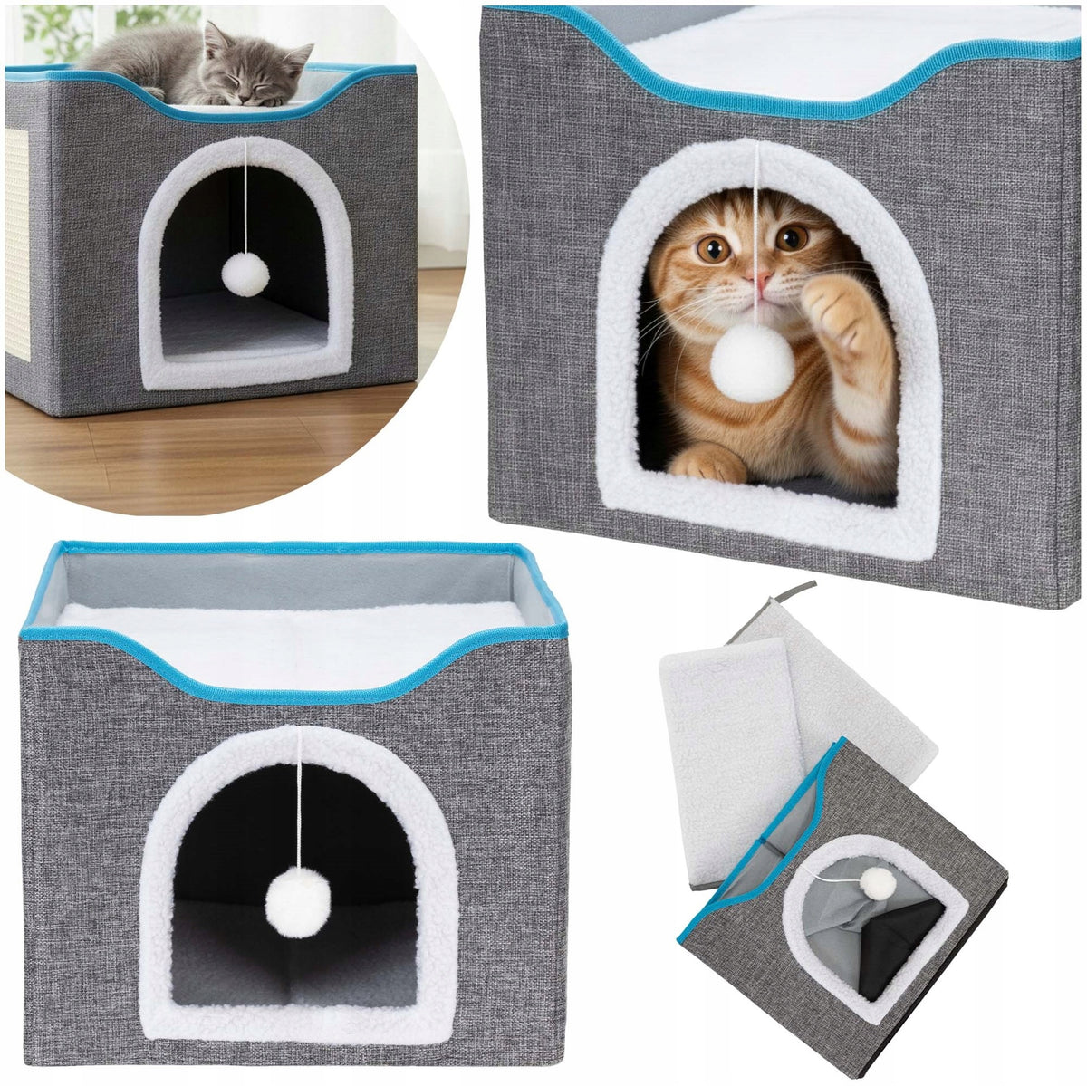 DOG CAT HOUSE 41x42x36cm SOFT BED WARM KENNEL BOOTH SCRATCHING POST