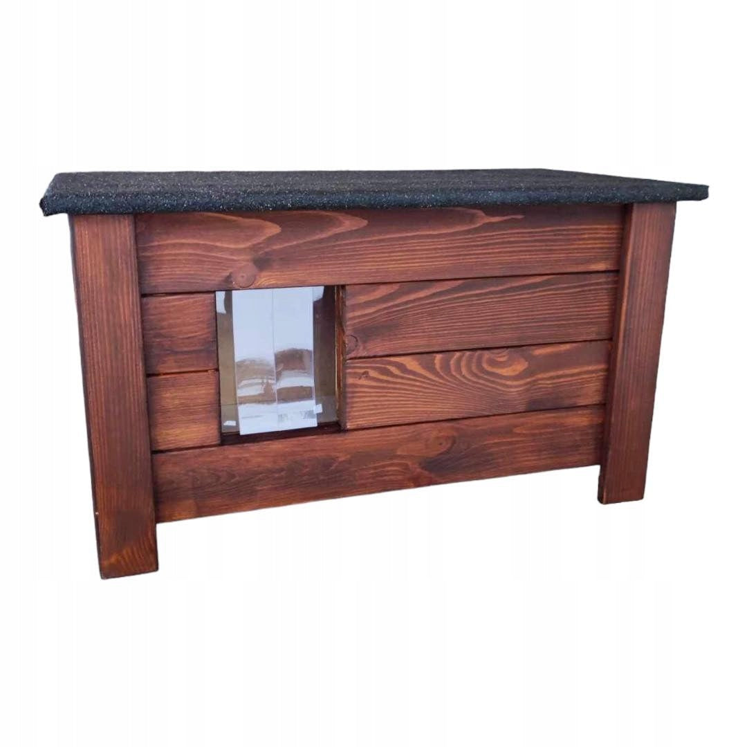 DOG CAT KENNEL INSULATED ALL WOODEN WHOLE with curtain at the entrance Length 76 cm