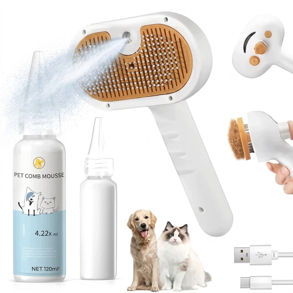 DOG CAT MIST BRUSH WITH SPRAY FUNCTION FOR FLYING HAIR + USB