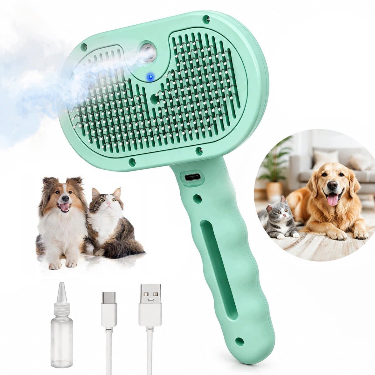 DOG CAT STEAM BRUSH FOR HAIR CARE USB-C STEAM ADJUSTMENT